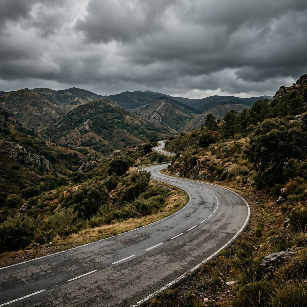 Cinematic empty winding road